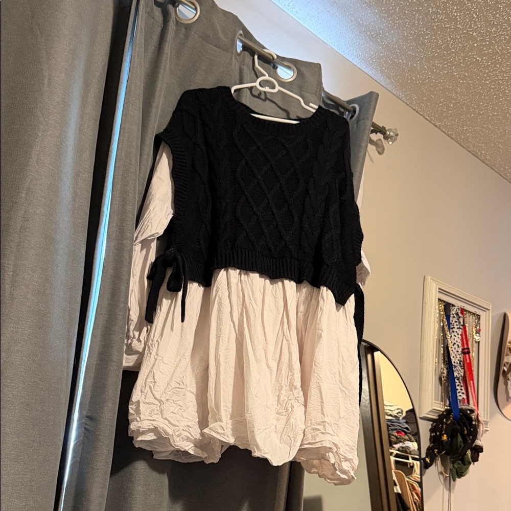 ARULA Black Knit Top with Ribbed Neckline
